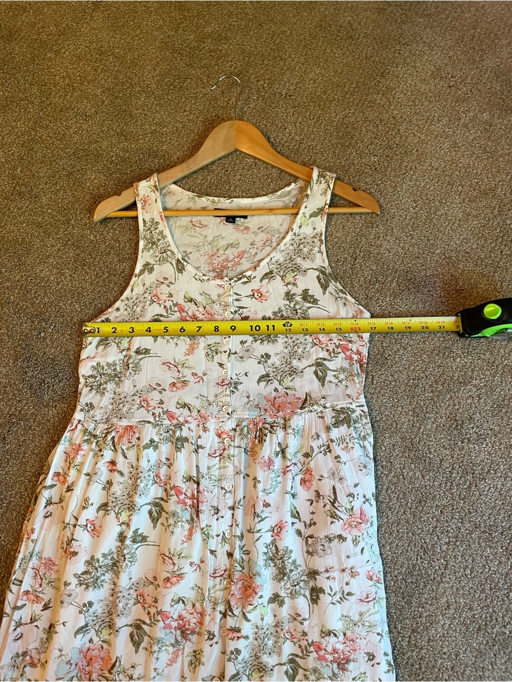 Frye Floral Midi Dress in Ivory and Blush Sleeveless Botton Front Size M Boho - Picture 11 of 14
